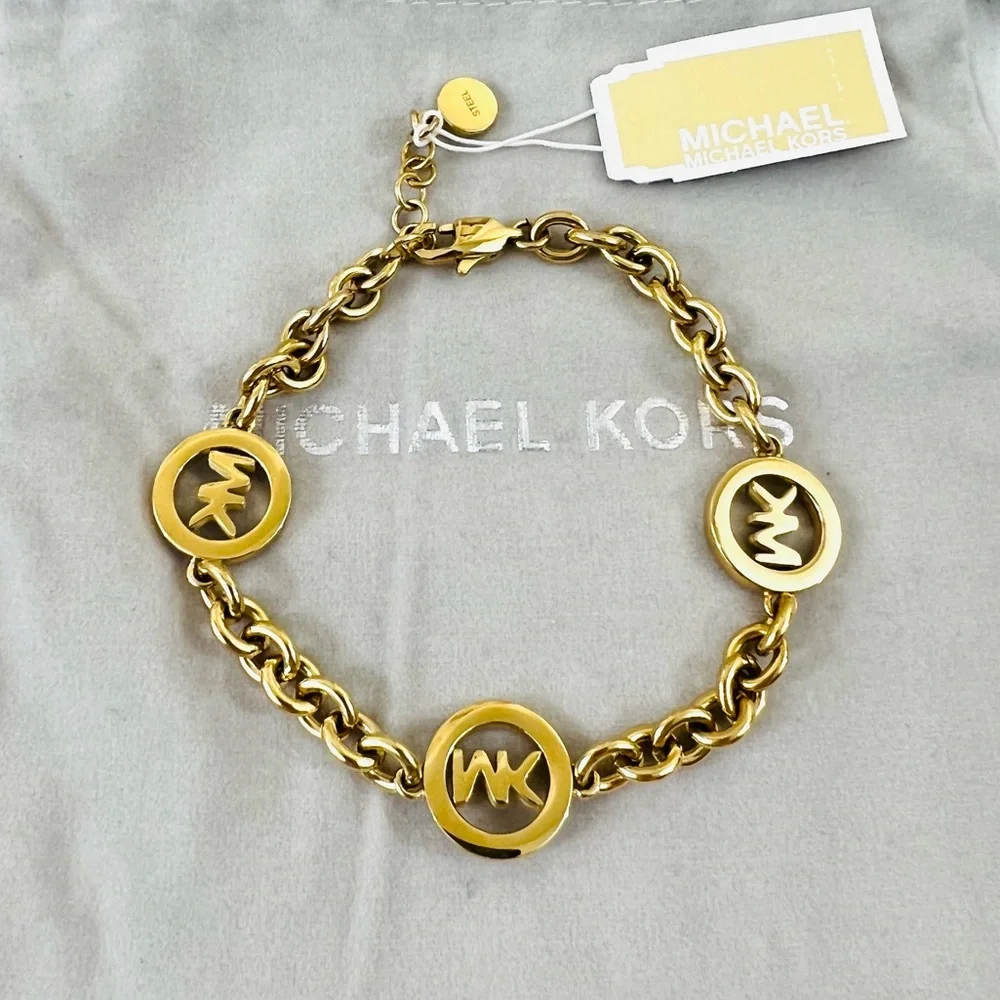 Michael Kors Fulton Logo Bracelet Yellow Gold Crystals - Picture 7 of 11